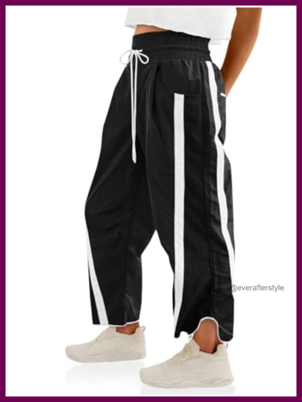 Womens Wide Leg Track Pants Viscose Elastic Waist Striped Workout Yoga